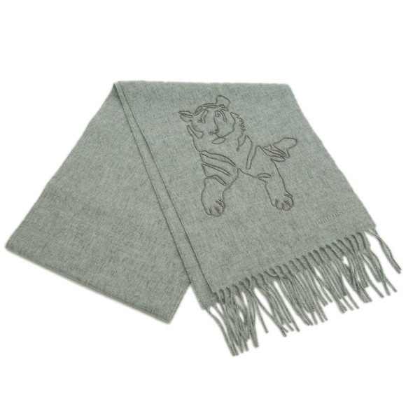 HERMES Muffler Tiger King Gris Claire Cine Brode Cashmere H391632T 02 Men's - Picture 1 of 6
